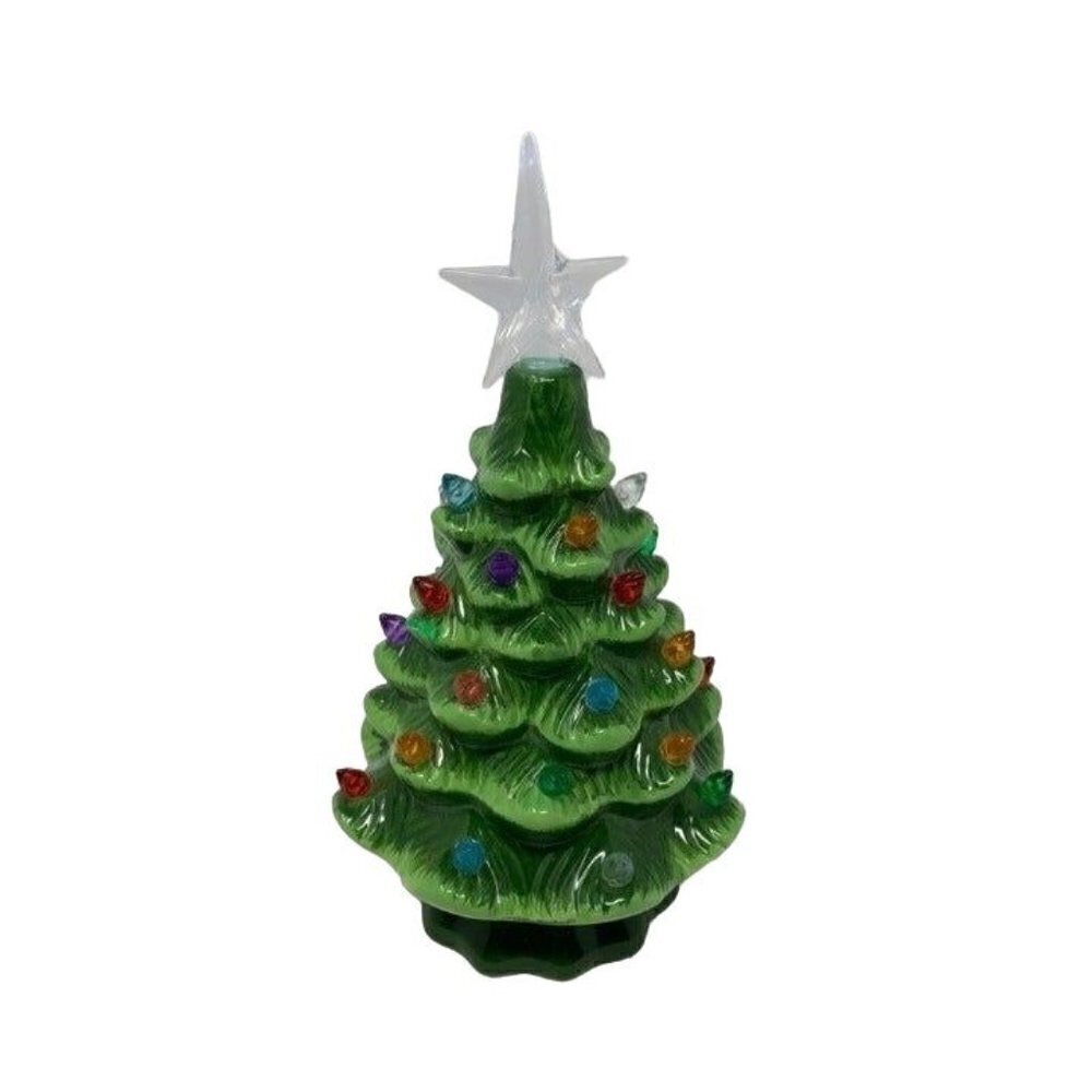 Christmas Nostalgia Green Ceramic Tree Auto Timer On Off Retro Holiday 8 Inches